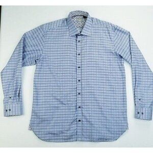Enzone 2XL Men's Gray White Blue Purple Trim Check Long Sleeve Cotton Shirt